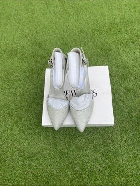 Dream Pairs Silver Glitter Pointed Toe Ankle Strap Heels